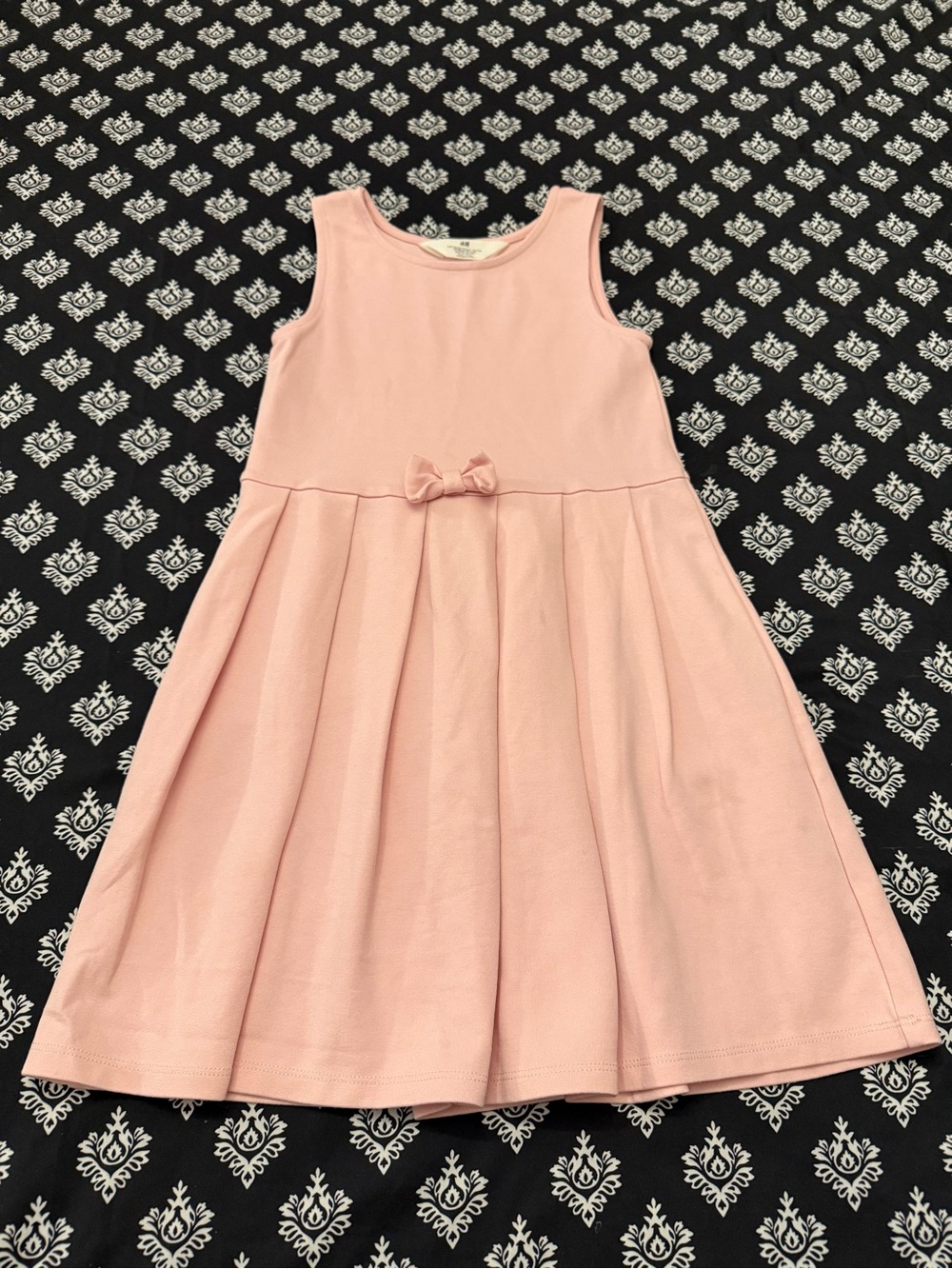 H&M Girls Pink Pleated Dress Size 6X/7 Bow Sleeveless Soft Lightweight Party